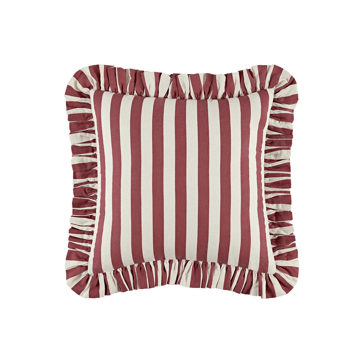 Eliza Scarlet Red Striped Ruffle Linen Blend Cushion