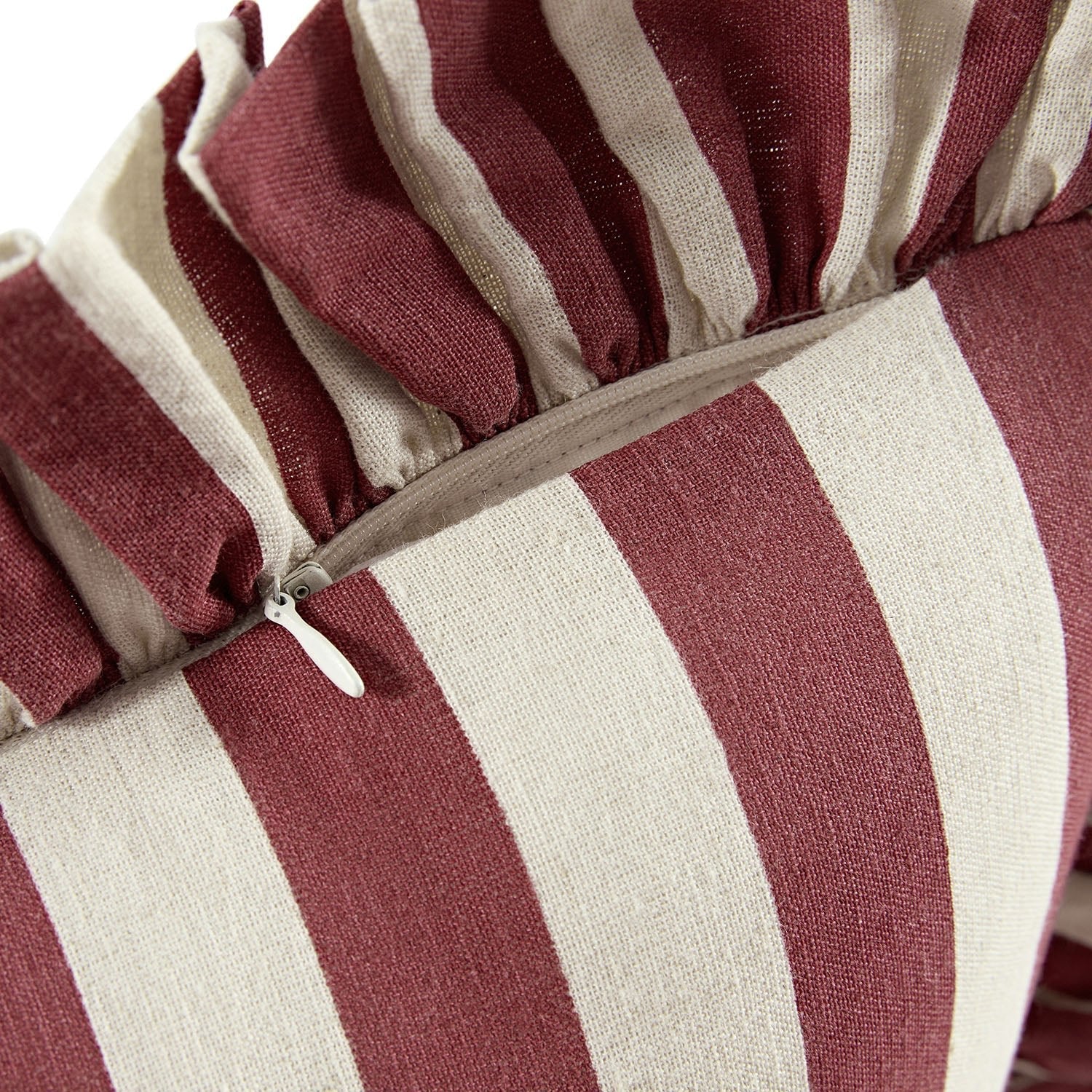 Eliza Scarlet Red Striped Ruffle Linen Blend Cushion