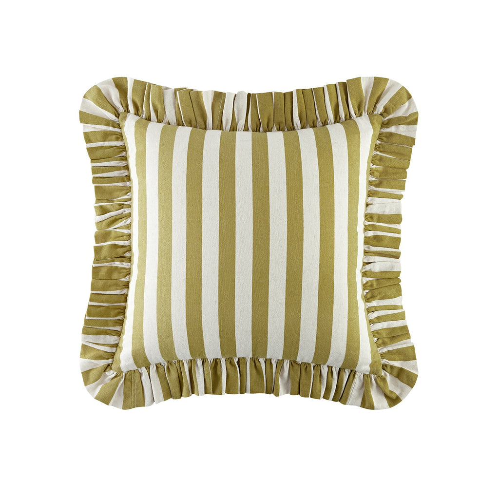 Eliza Dark Mustard Striped Ruffle Linen Blend Cushion