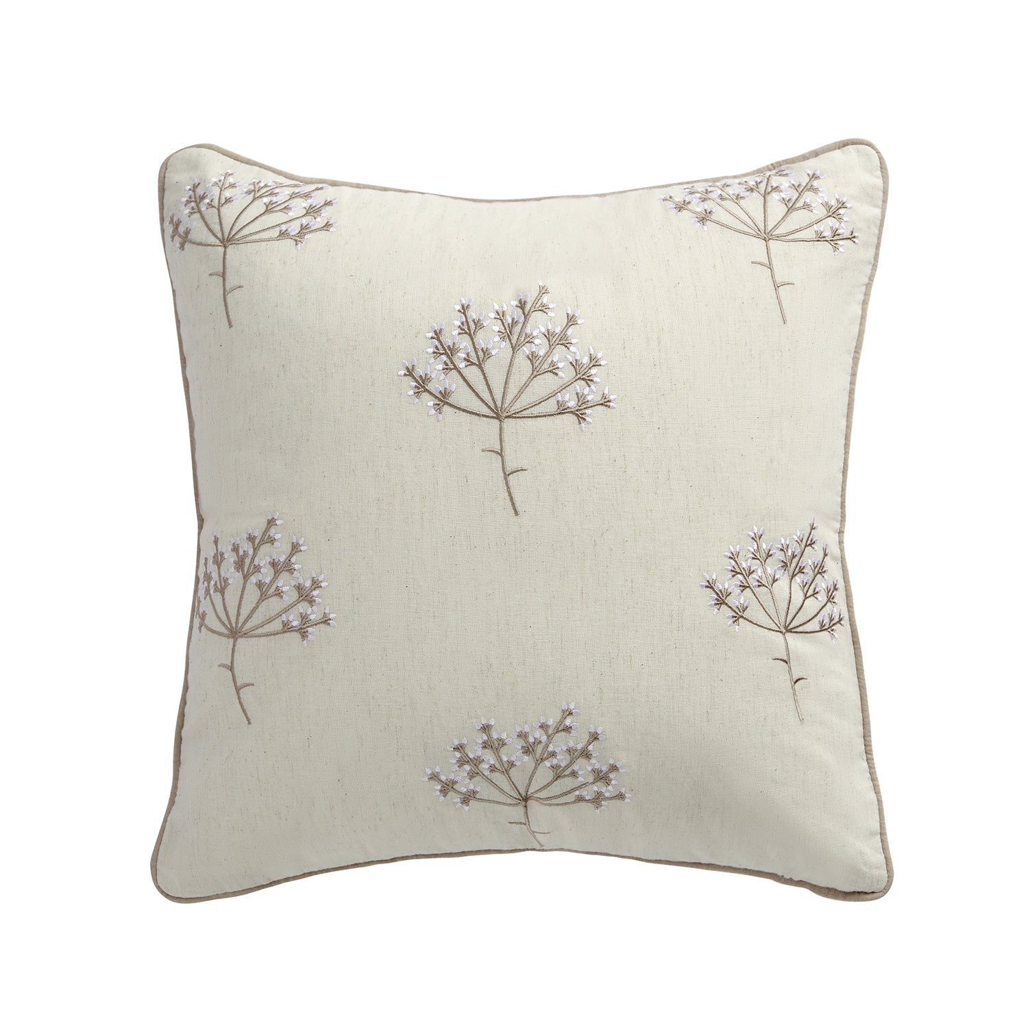 Meadow Cream Sprig Embroidered Cotton Cushion
