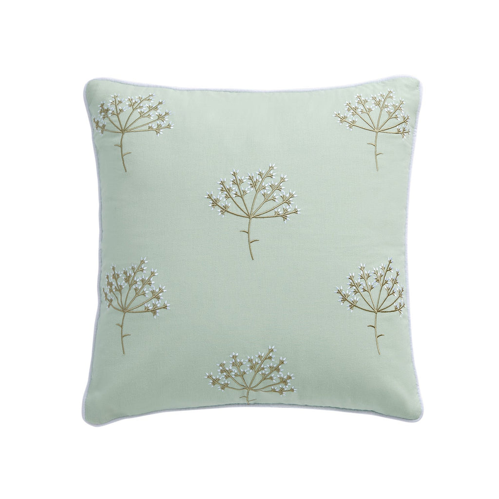 Meadow Seafoam Green Sprig Embroidered Linen Blend Cushion