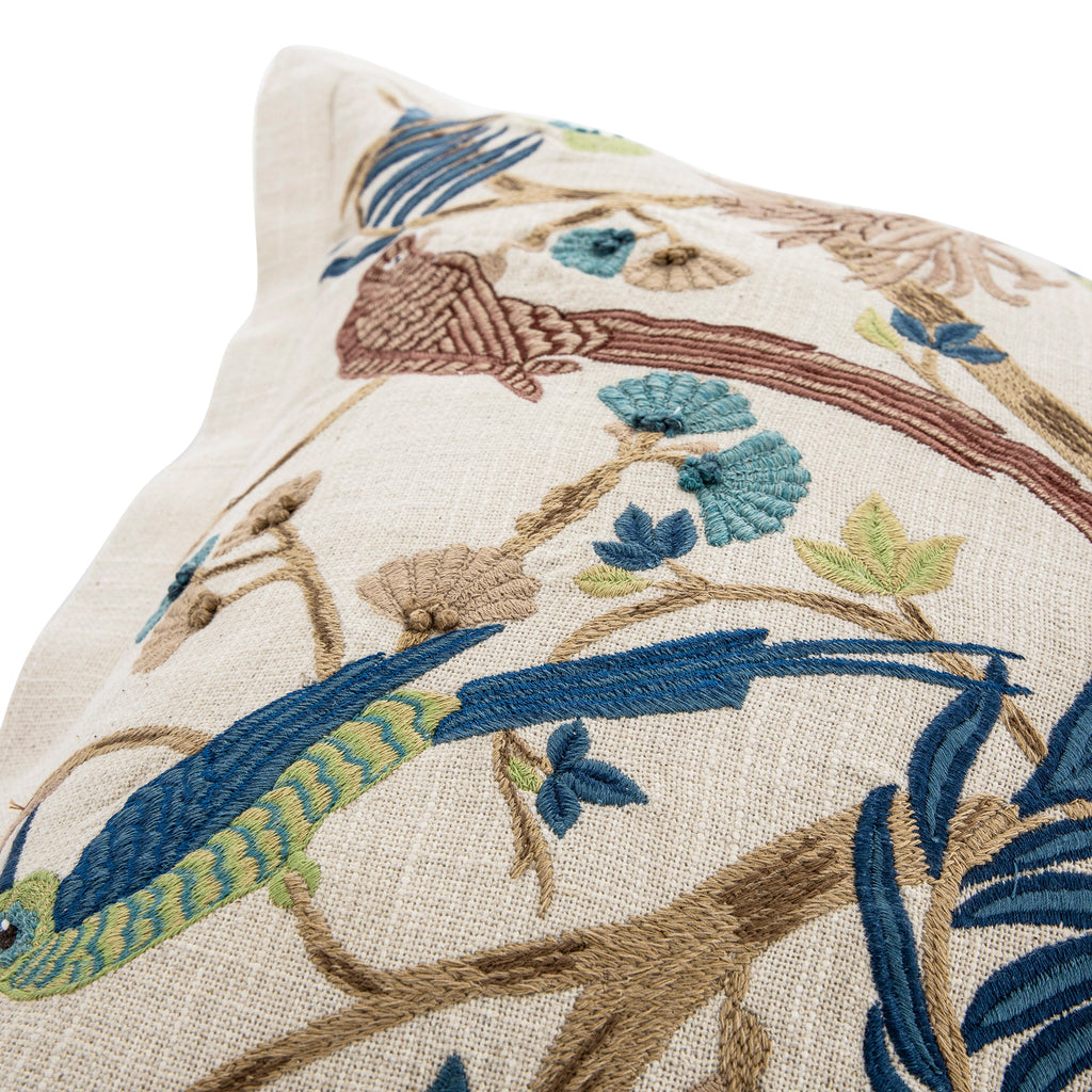 Flora & Fauna Hand Embroidered Tropical Bird Garden Cushion