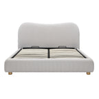 Egerie Curved Headboard Light Taupe Striped Fabric Ottoman Storage Bed