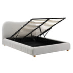 Egerie Curved Headboard Light Taupe Striped Fabric Ottoman Storage Bed