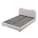 Egerie Curved Headboard Light Taupe Striped Fabric Ottoman Storage Bed