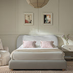 Egerie Curved Headboard Light Taupe Striped Fabric Ottoman Storage Bed