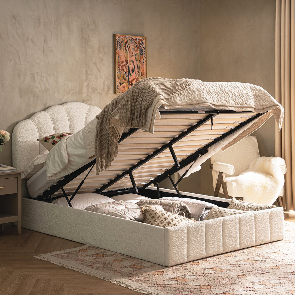 Hana Ottoman Storage Bed, Ecru Boucle