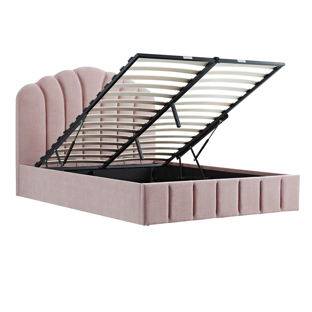 Hana Ottoman Storage Bed, Petal Pink Chenille