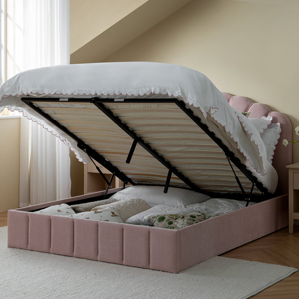Hana Ottoman Storage Bed, Petal Pink Chenille