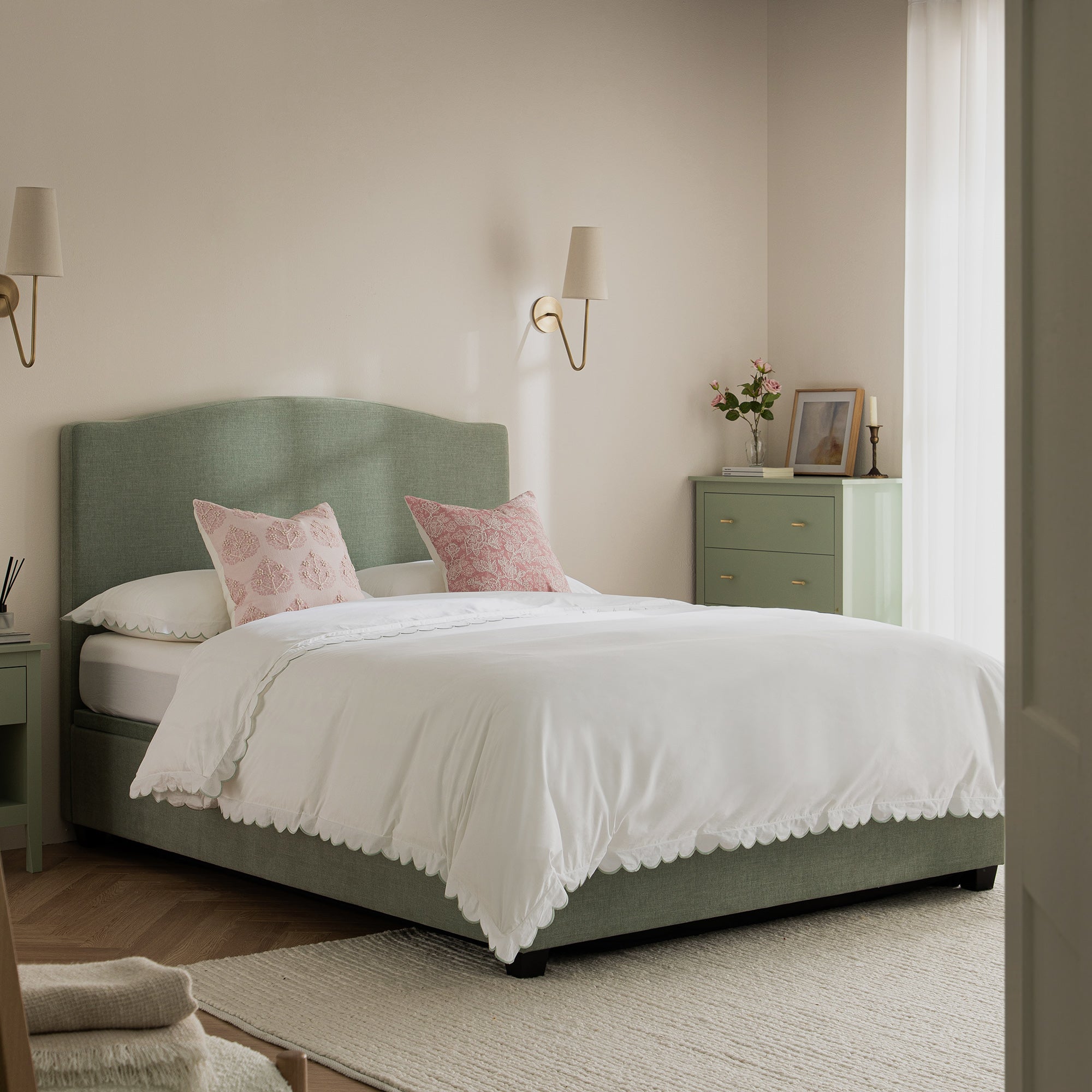 Chilworth Upholstered Ottoman Storage Bed, Water Green Chenille