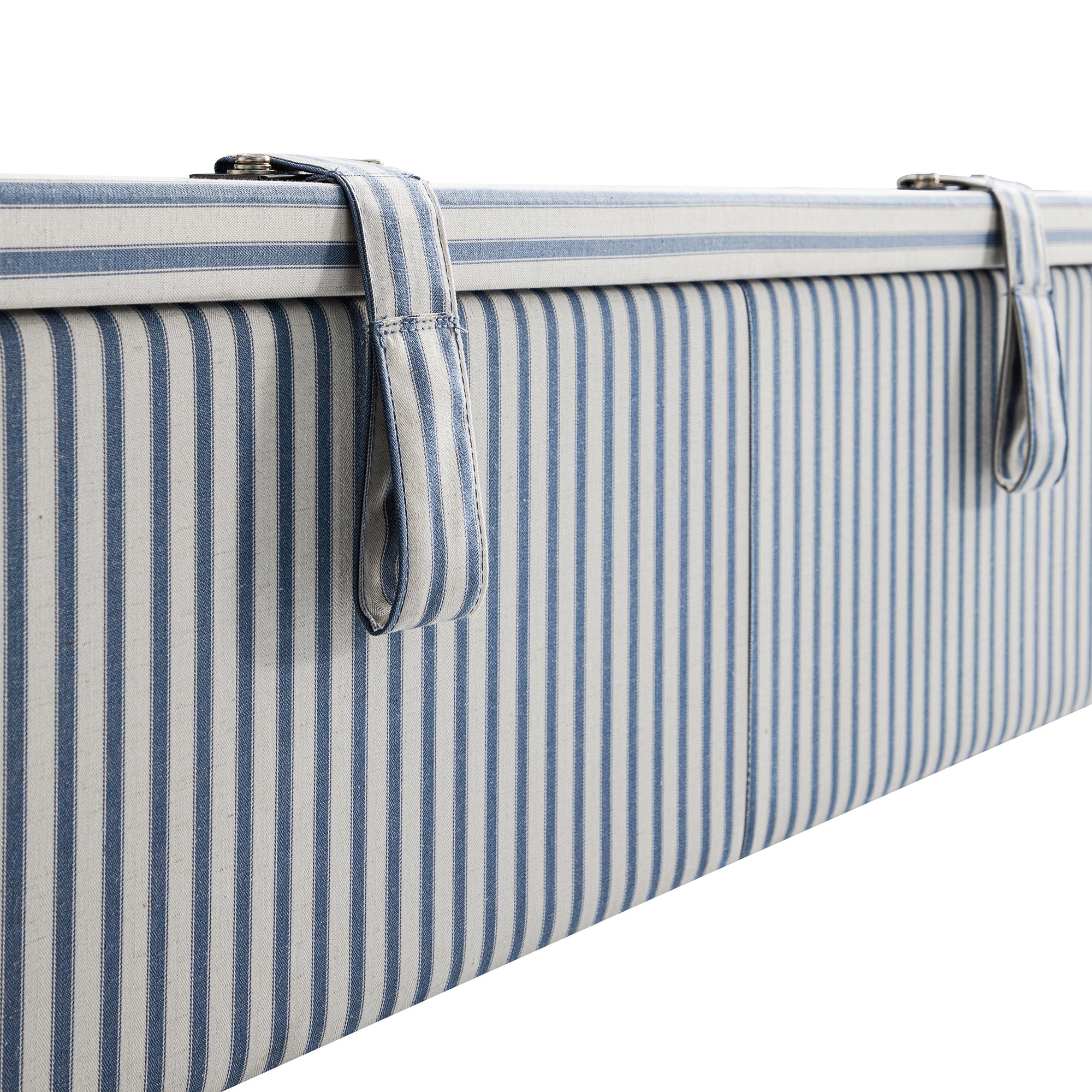 Chilworth Upholstered Ottoman Storage Bed, Blue Stripe Linen Blend