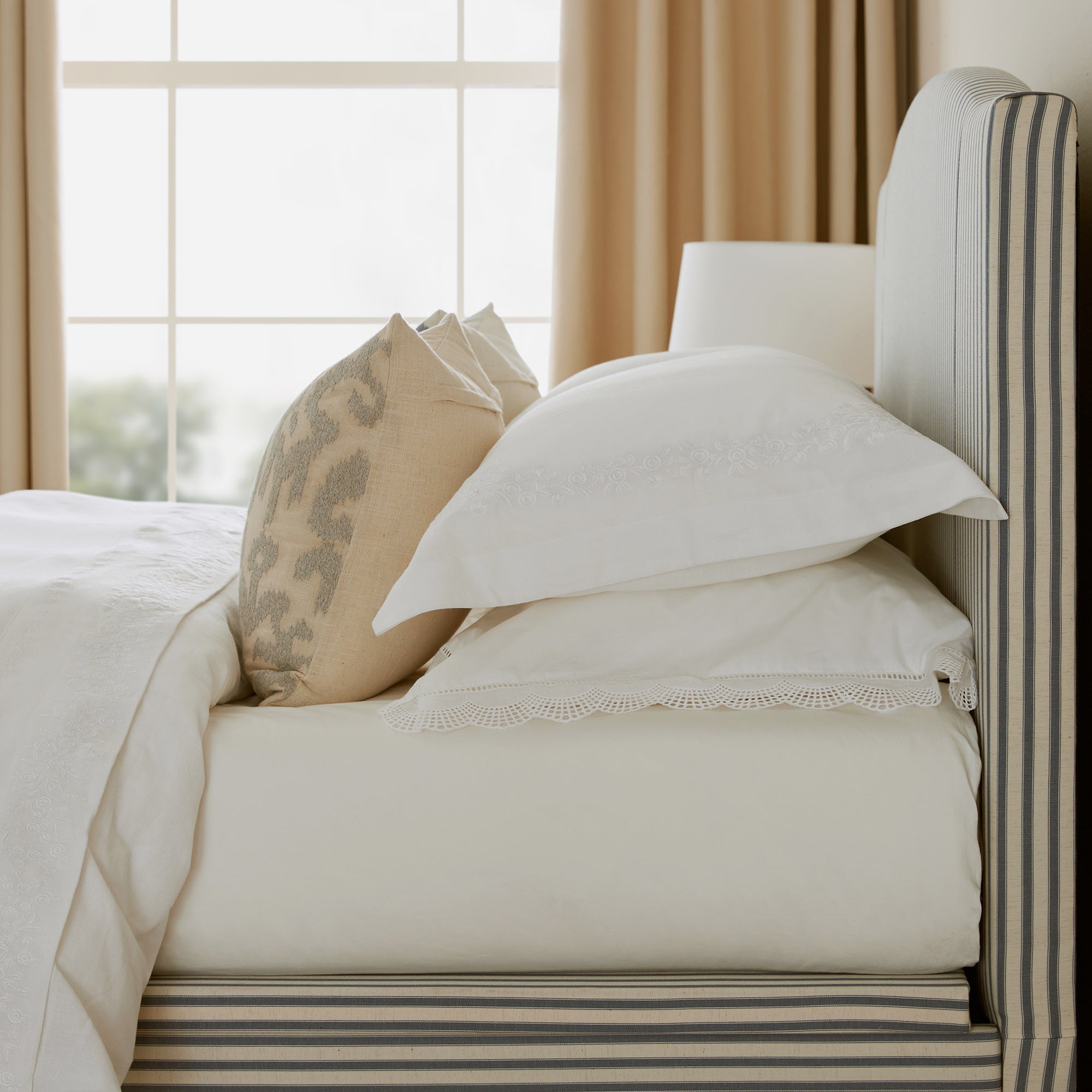 Chilworth Upholstered Ottoman Storage Bed, Blue Stripe Linen Blend