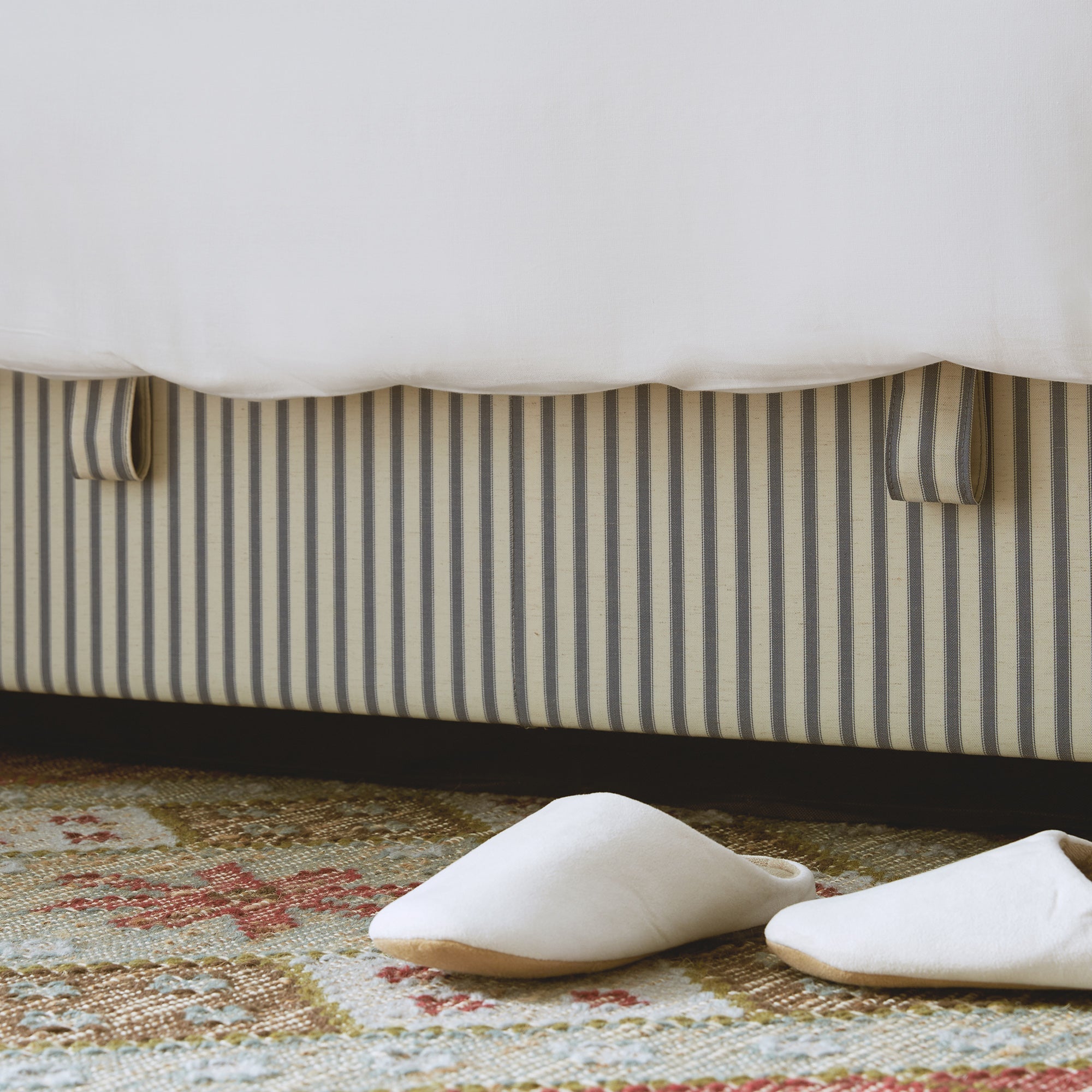 Chilworth Upholstered Ottoman Storage Bed, Blue Stripe Linen Blend