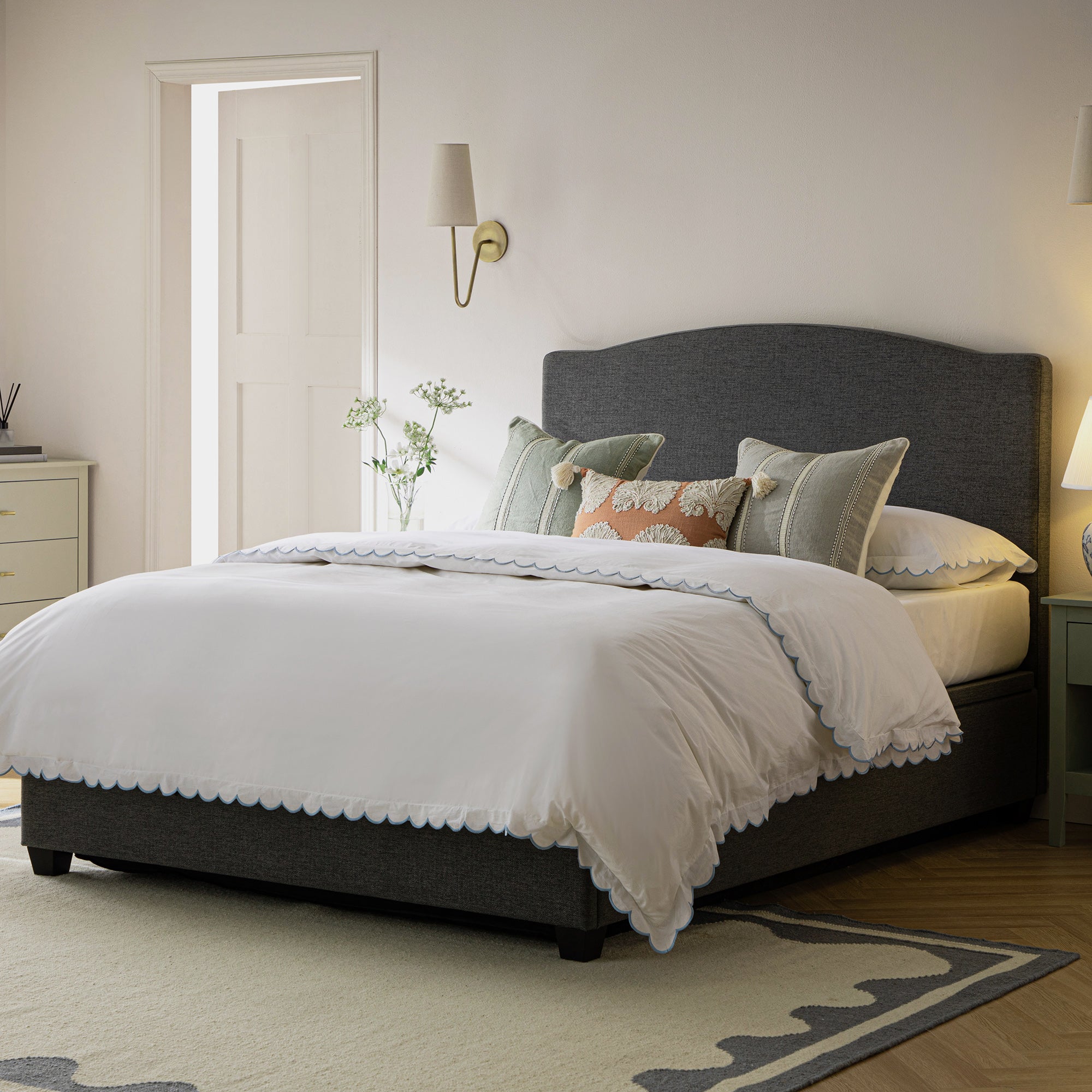 Chilworth Upholstered Ottoman Storage Bed, Dark Grey Weave Fabric