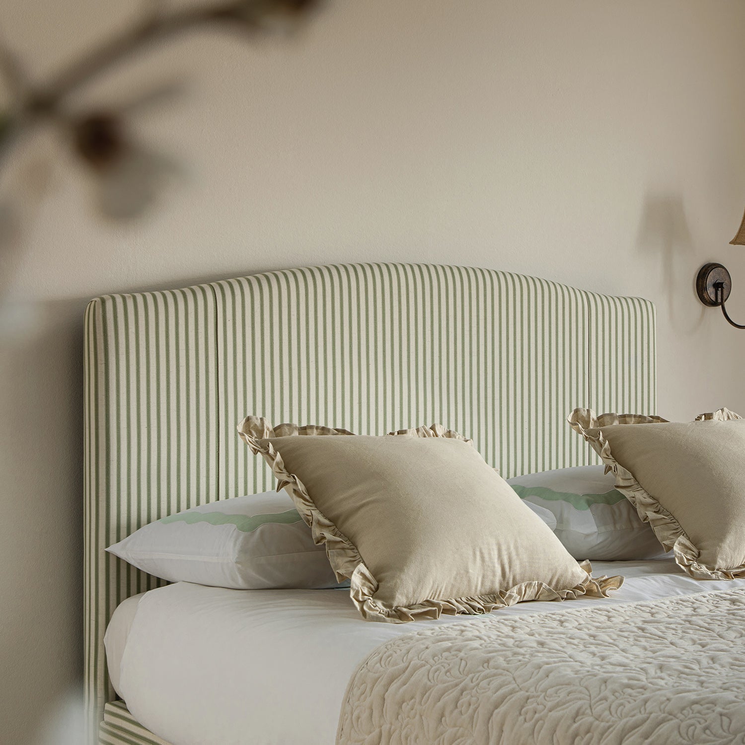 Chilworth Upholstered Ottoman Storage Bed, Green Stripe Linen Blend