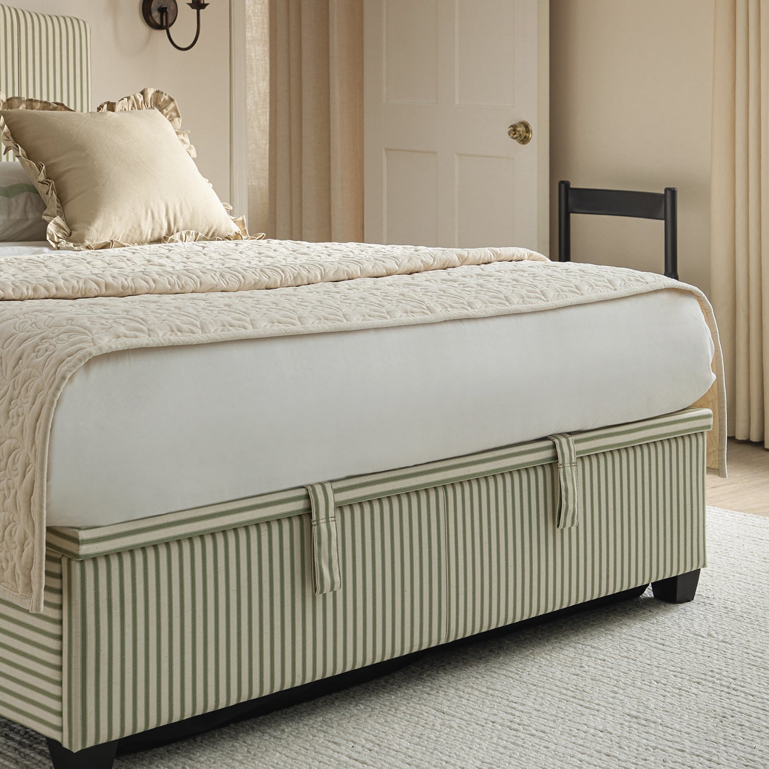 Chilworth Upholstered Ottoman Storage Bed, Green Stripe Linen Blend