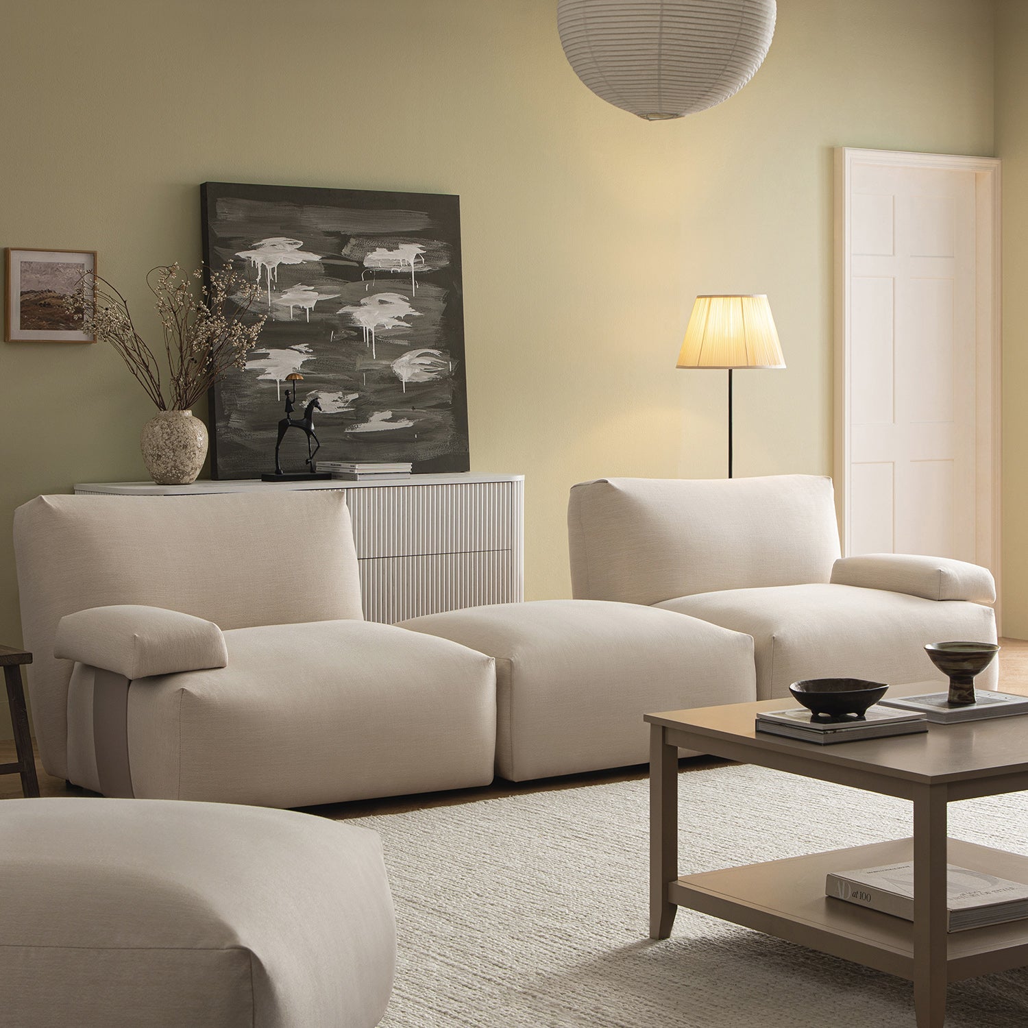 Carlyle Beige Cotton Blend Modular Sofa, 2-Piece Chaise