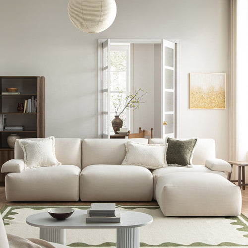 Carlyle Beige Cotton Blend Modular Sofa, 3-Piece Chaise