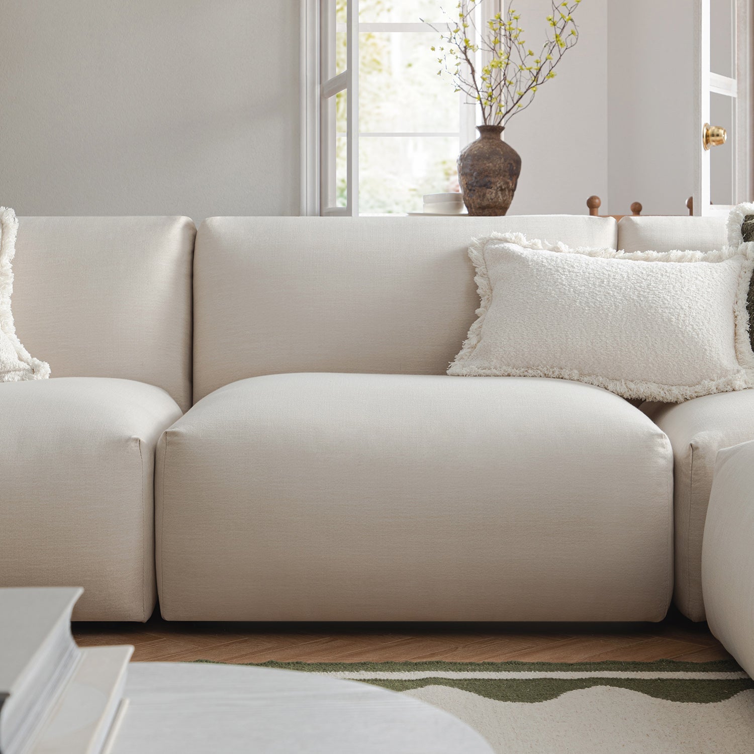 Carlyle Beige Cotton Blend Modular Sofa, 3-Piece Chaise