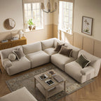 Carlyle Beige Cotton Blend Modular Sofa, Large Corner Set