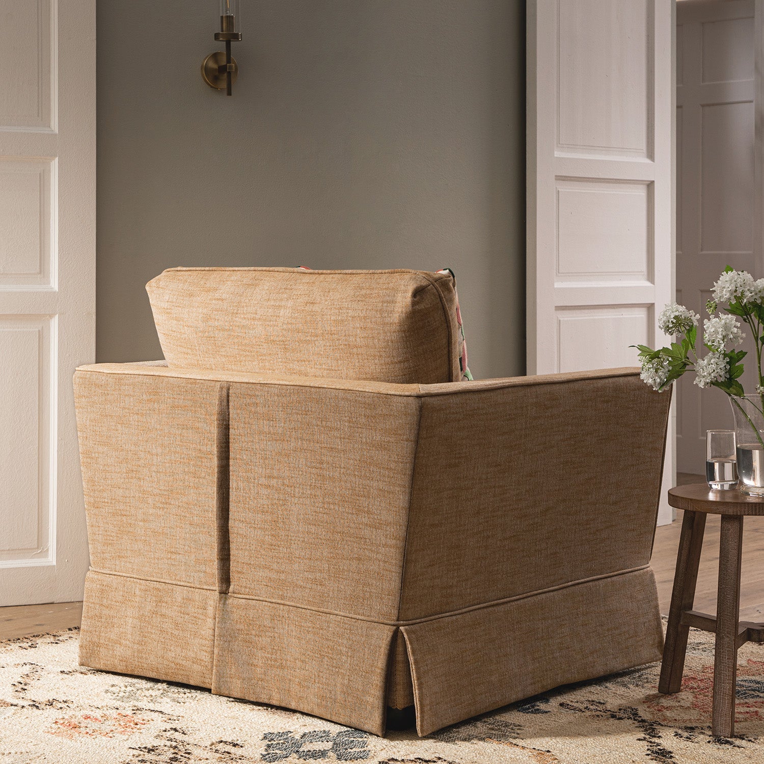 Fitz Skirted Armchair, Apricot Linen Blend