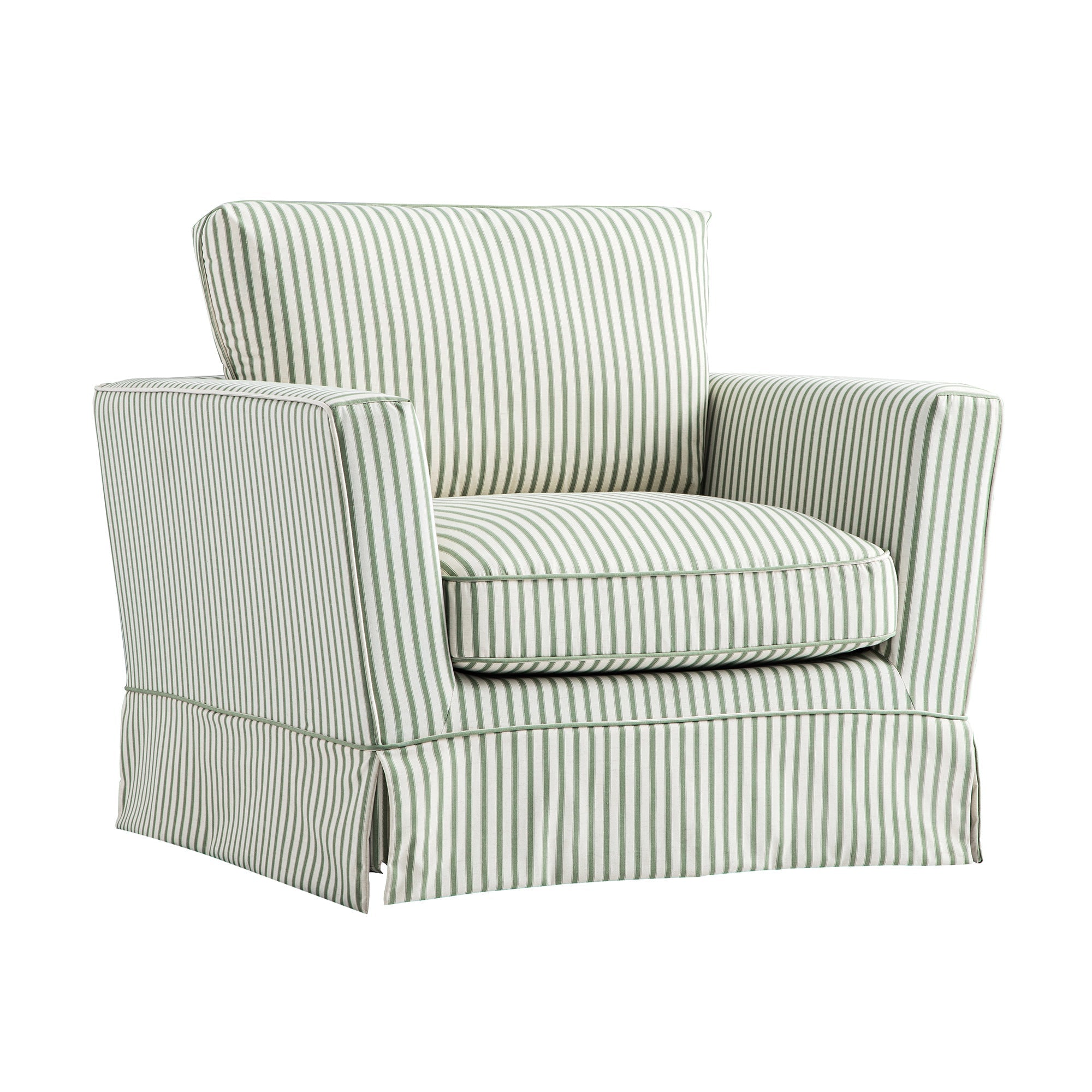Fitz Skirted Armchair, Sage Striped Linen Blend