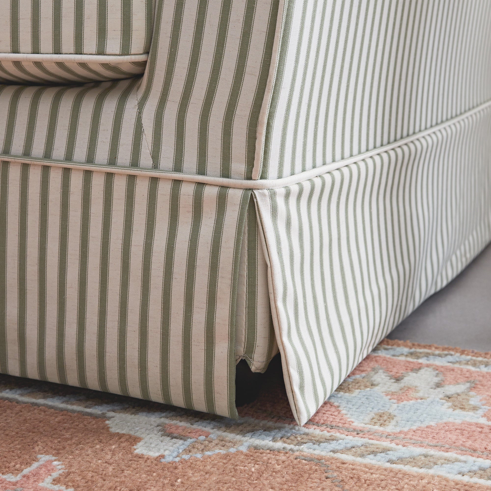 Fitz Skirted 2-Seater Sofa, Sage Striped Linen Blend