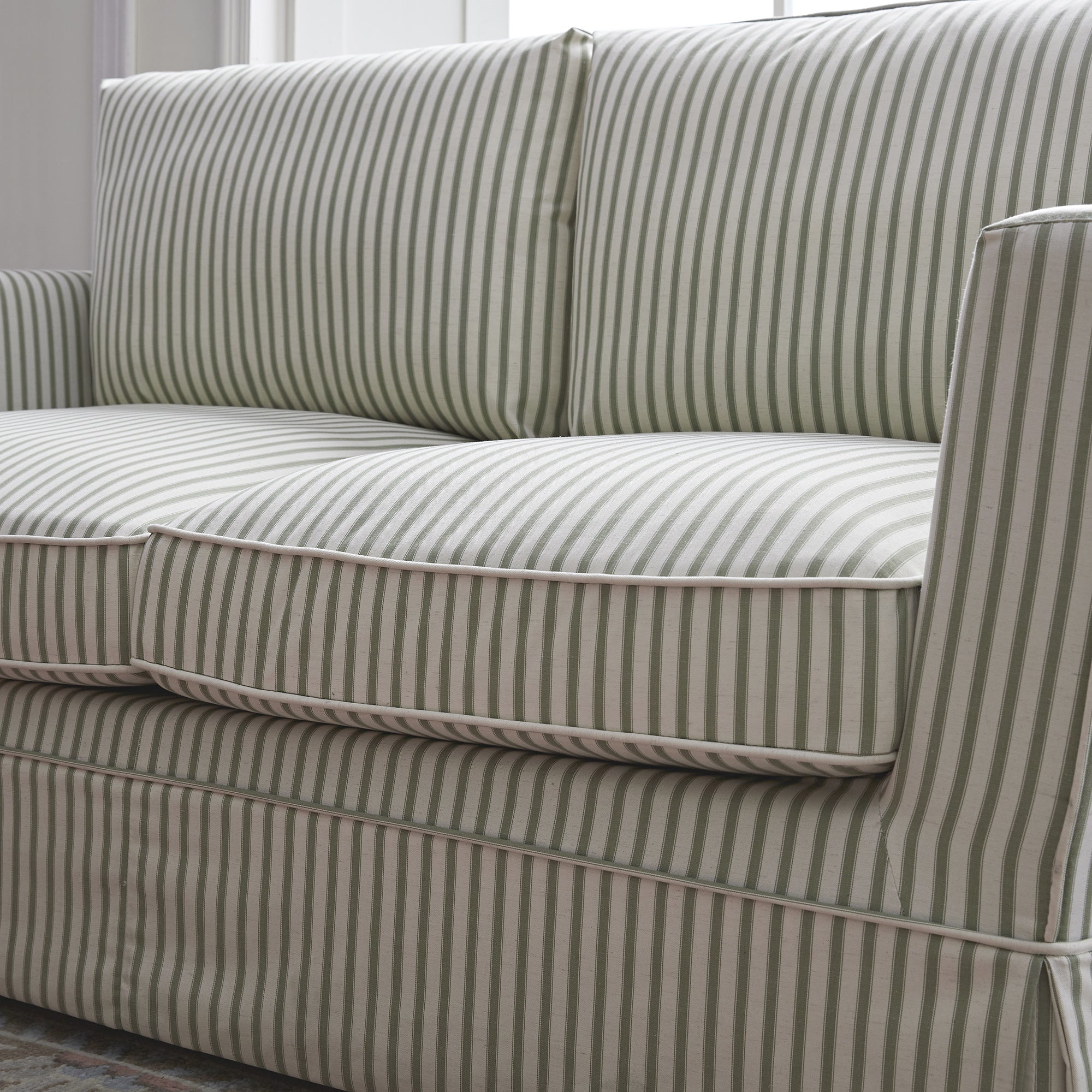 Fitz Skirted 2-Seater Sofa, Sage Striped Linen Blend