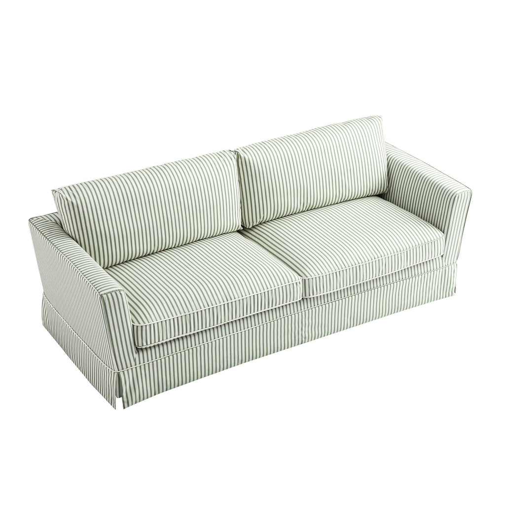 Fitz Skirted Large 3-Seater Sofa, Sage Striped Linen Blend