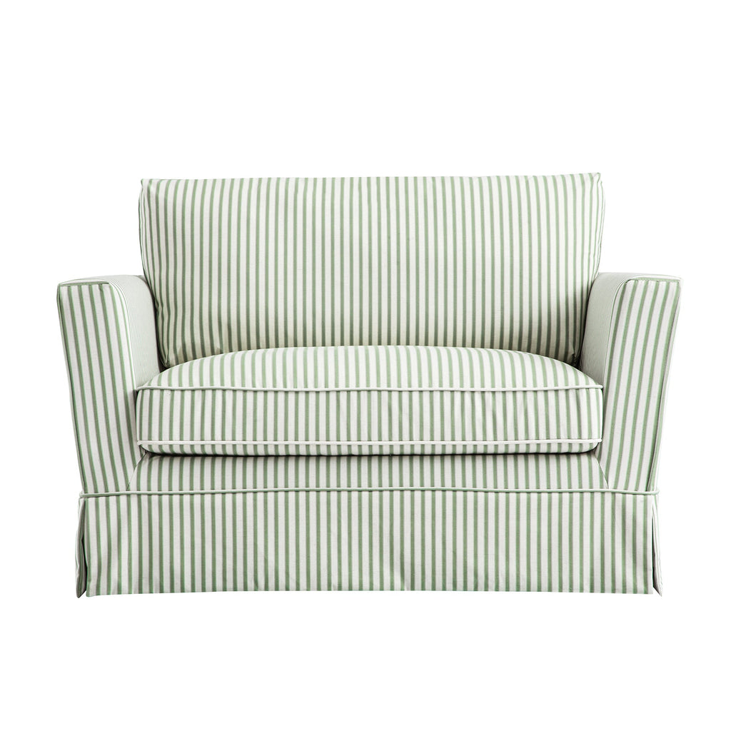 Fitz Skirted Loveseat, Sage Striped Linen Blend