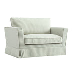 Fitz Skirted Loveseat, Sage Striped Linen Blend