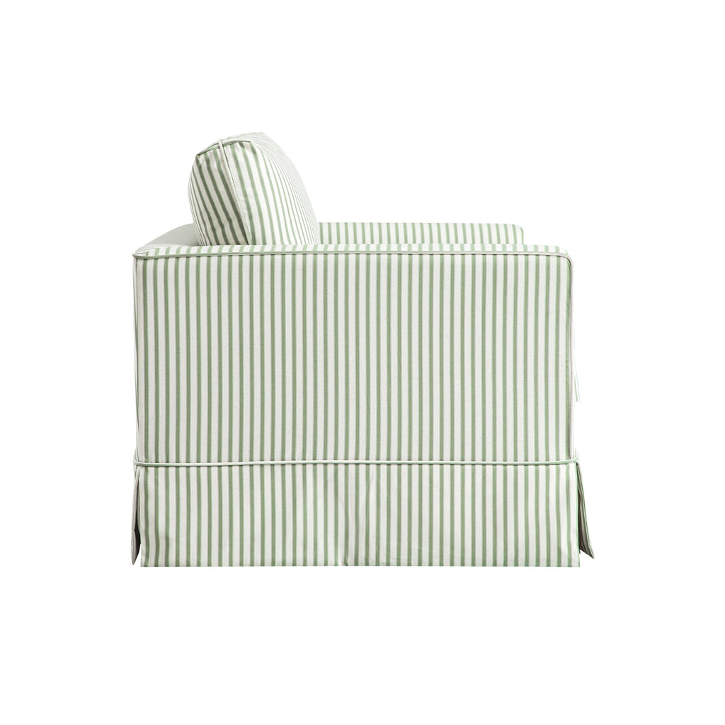 Fitz Skirted Loveseat, Sage Striped Linen Blend