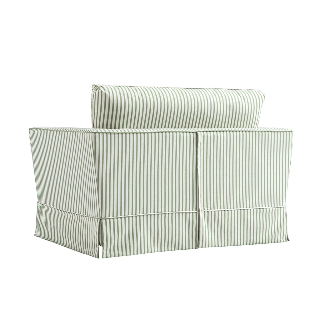 Fitz Skirted Loveseat, Sage Striped Linen Blend