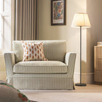 Fitz Skirted Loveseat, Sage Striped Linen Blend
