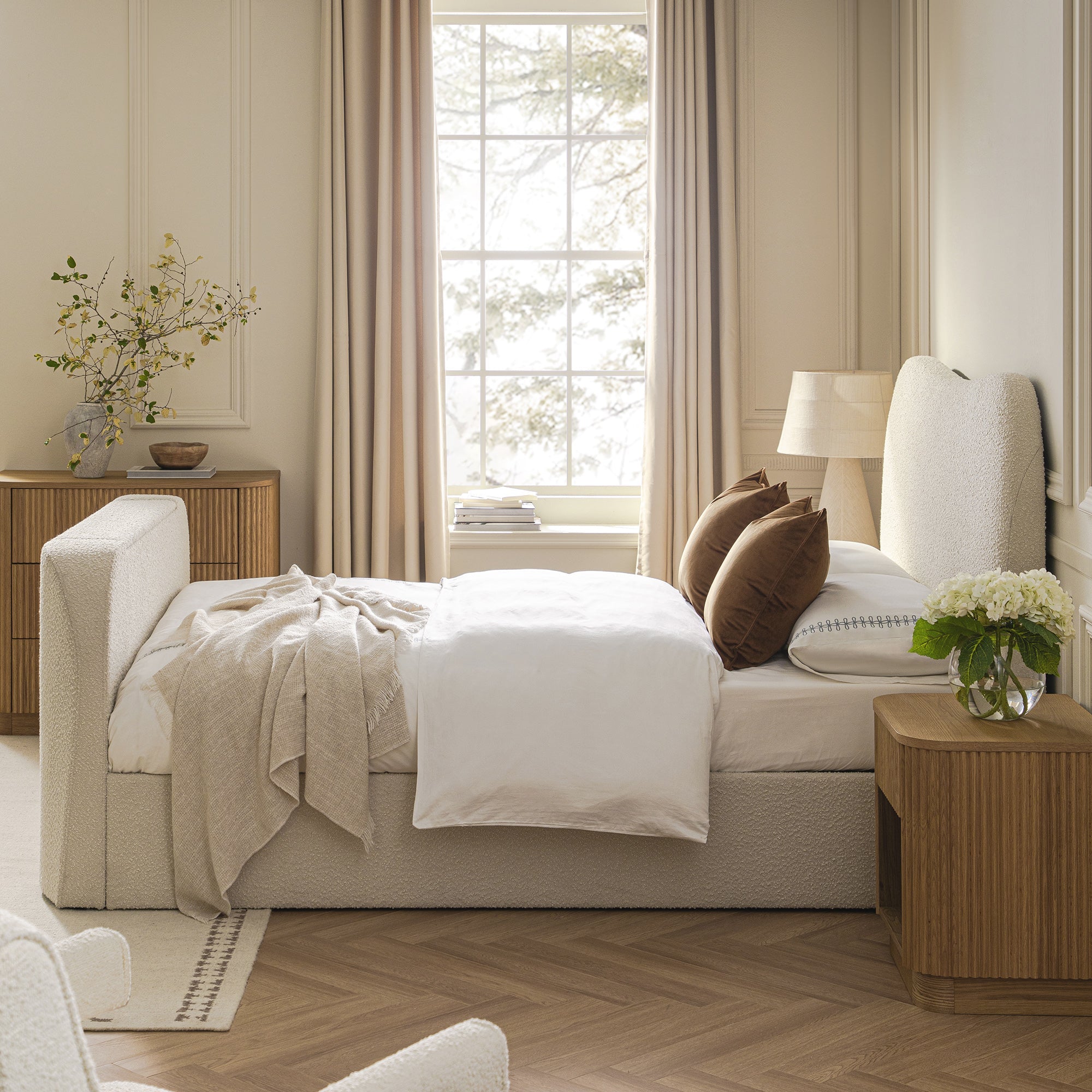 Egerie Curved Headboard Beige Boucle Ottoman TV Bed