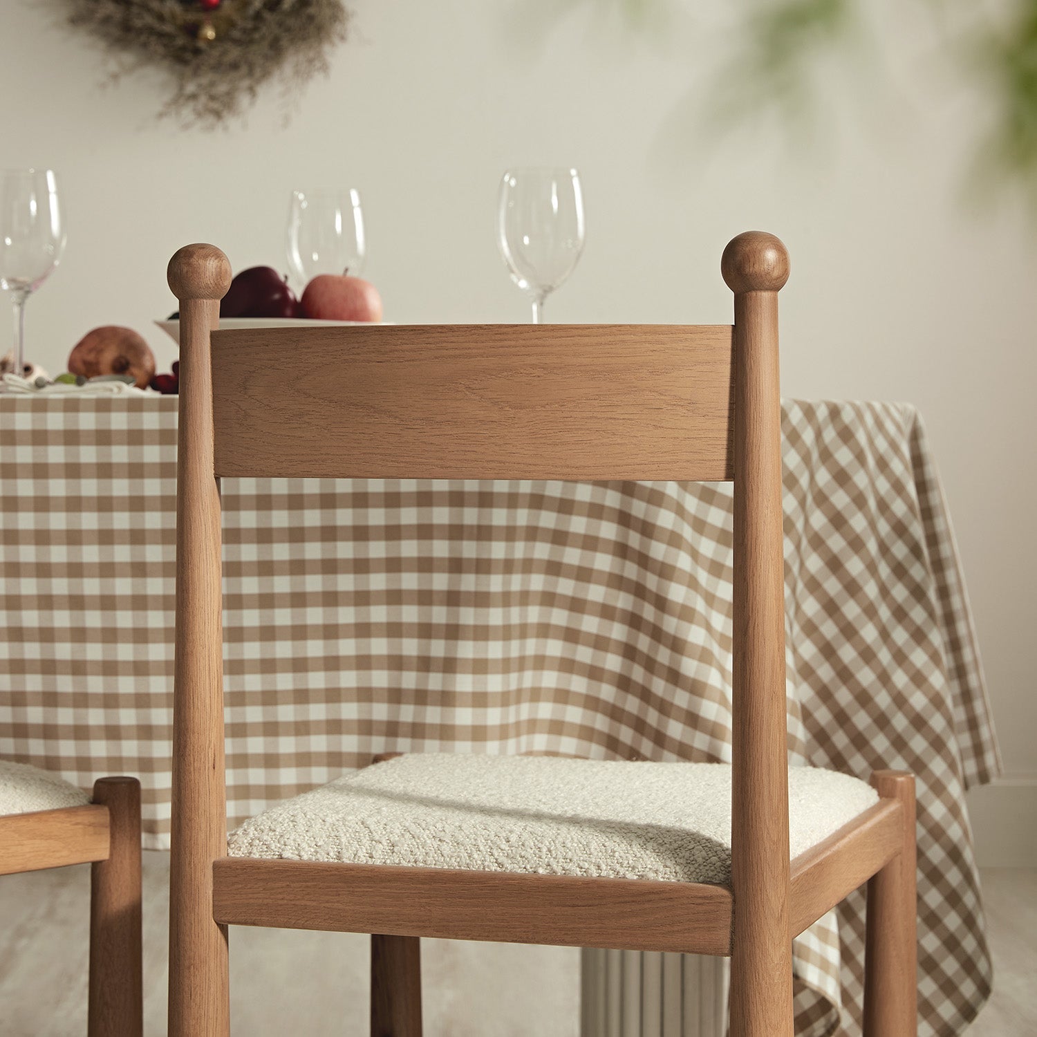 Tama Dining Chair, Ecru Boucle | Natural Oak Frame