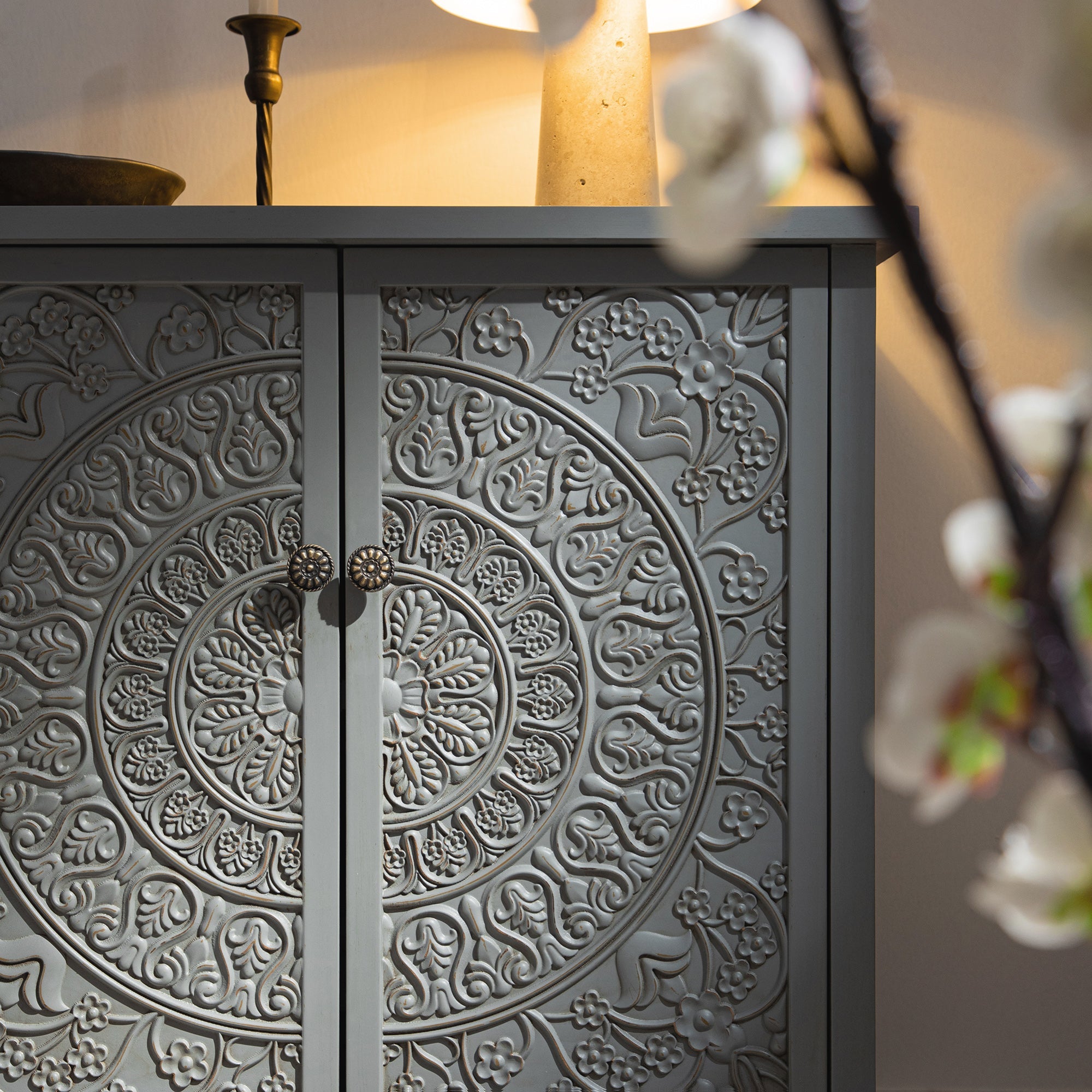 Chantilly Mid Grey Carved Small Sideboard