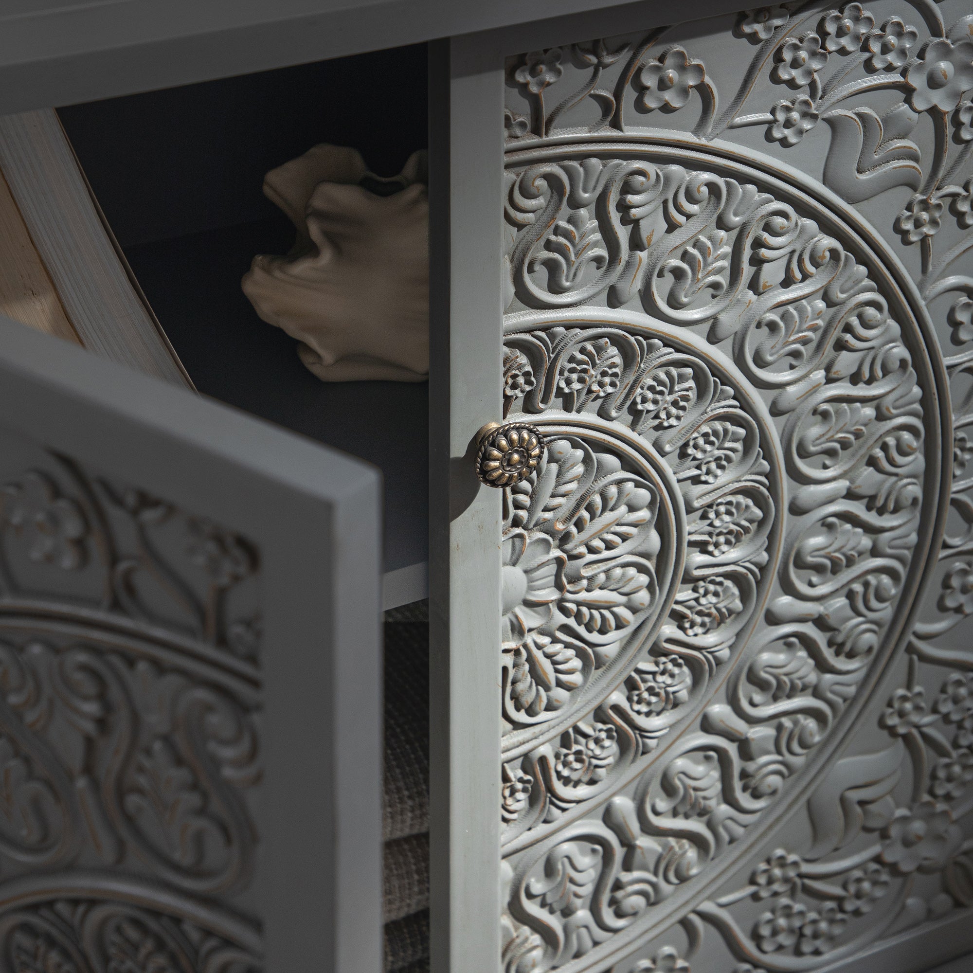 Chantilly Mid Grey Carved Small Sideboard