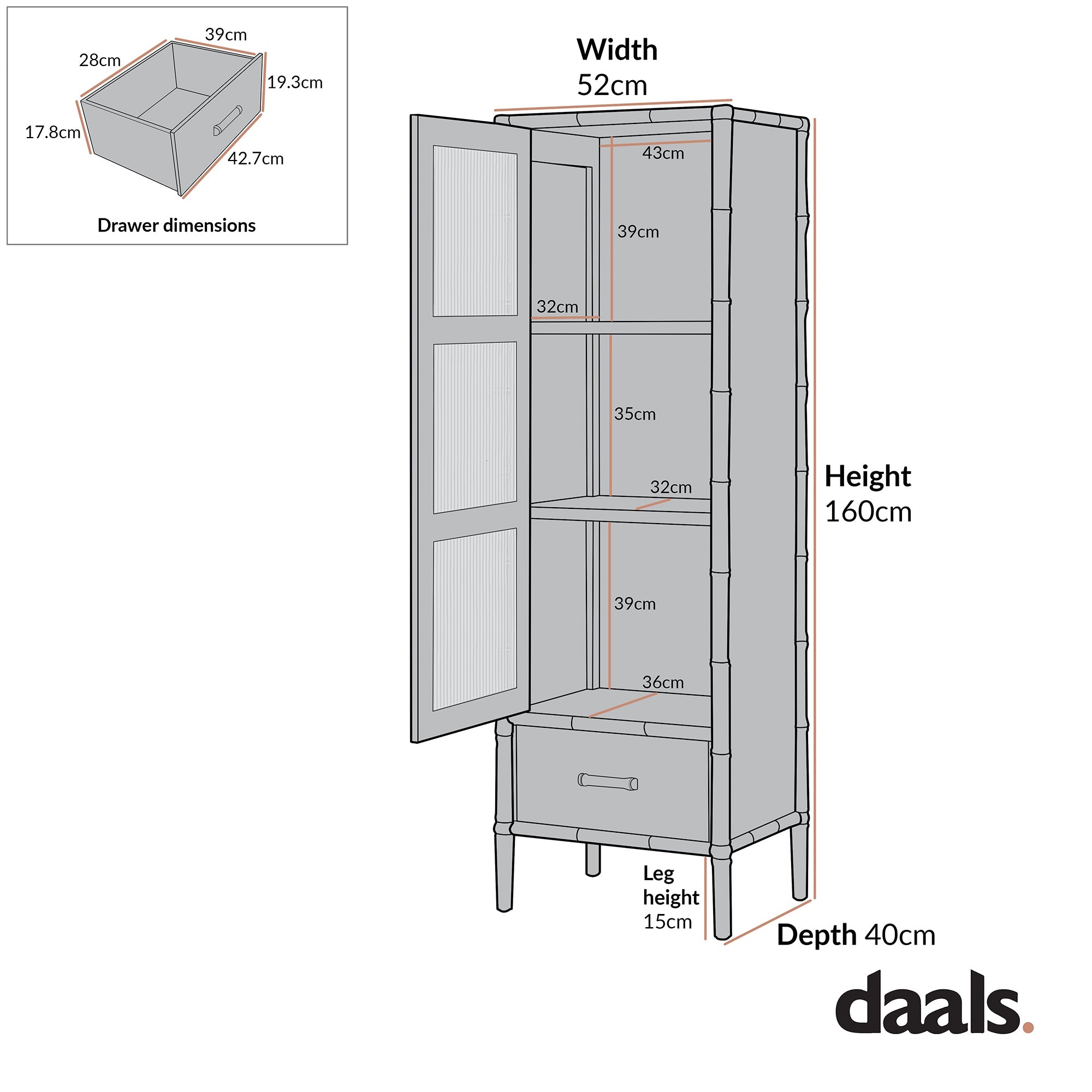 Elstowe Faux Bamboo and Fluted Glass 1-Door Cabinet, Warm Grey