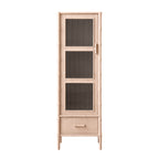 Elstowe Faux Bamboo and Fluted Glass 1-Door Cabinet, Nude Pink