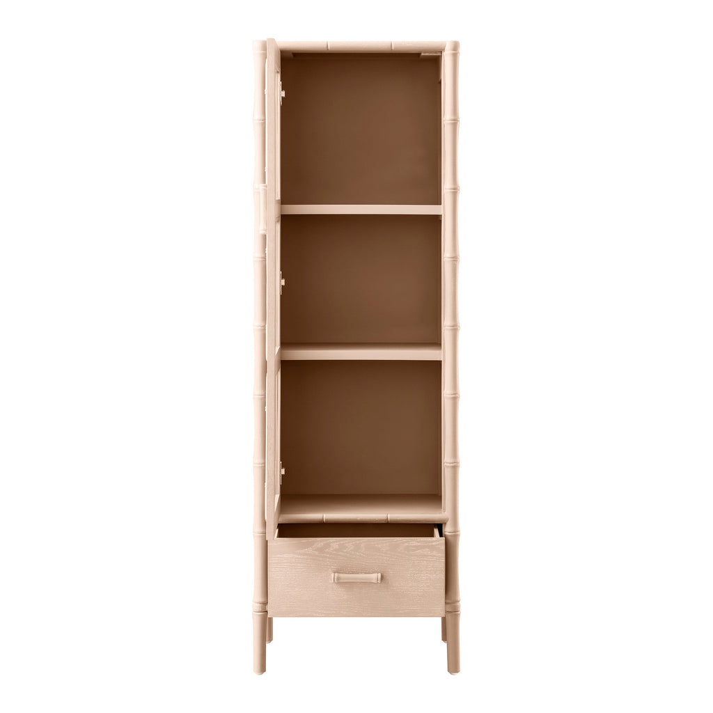 Elstowe Faux Bamboo and Fluted Glass 1-Door Cabinet, Nude Pink