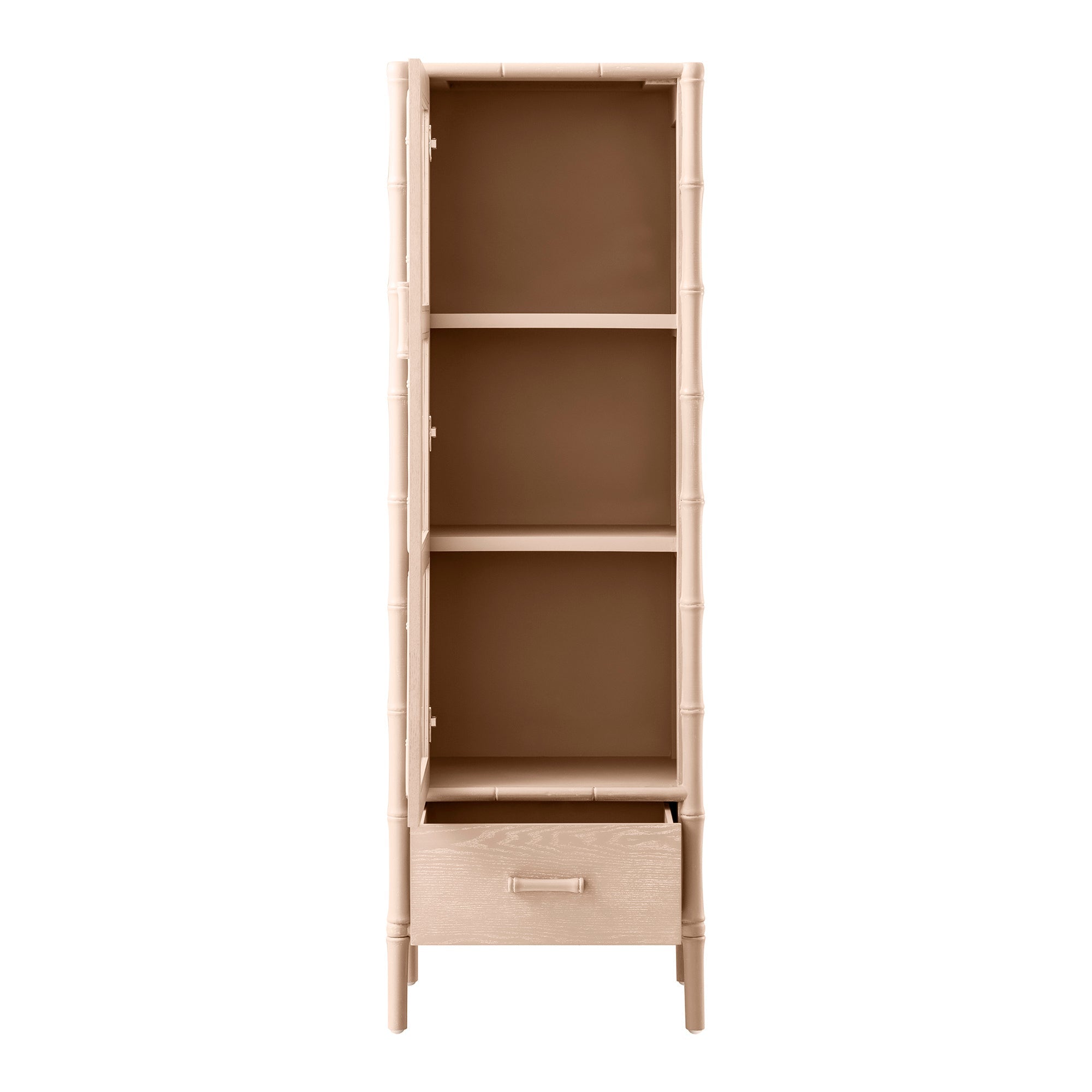 Elstowe Faux Bamboo and Fluted Glass 1-Door Cabinet, Nude Pink