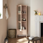 Elstowe Faux Bamboo and Fluted Glass 1-Door Cabinet, Nude Pink