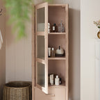 Elstowe Faux Bamboo and Fluted Glass 1-Door Cabinet, Nude Pink