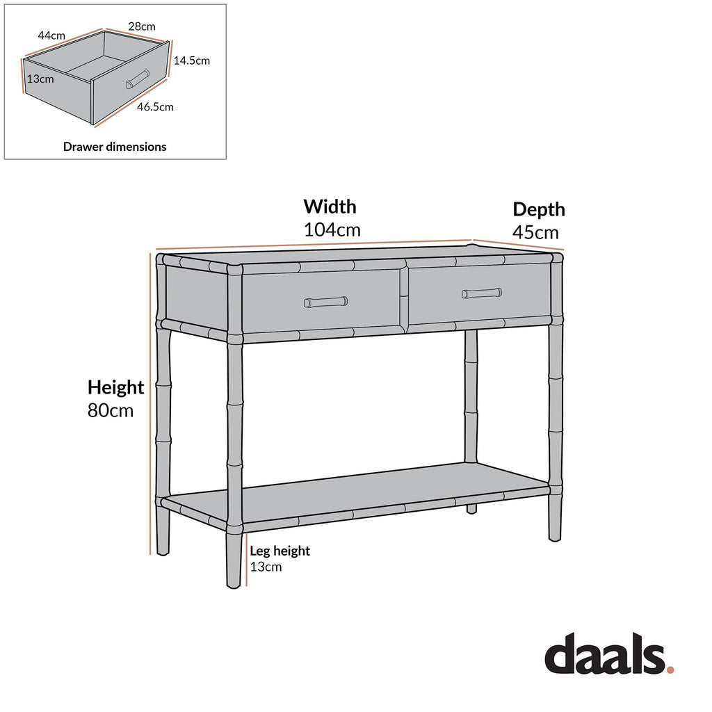 Elstowe Faux Bamboo 2-Drawer Console Table, Nude Pink