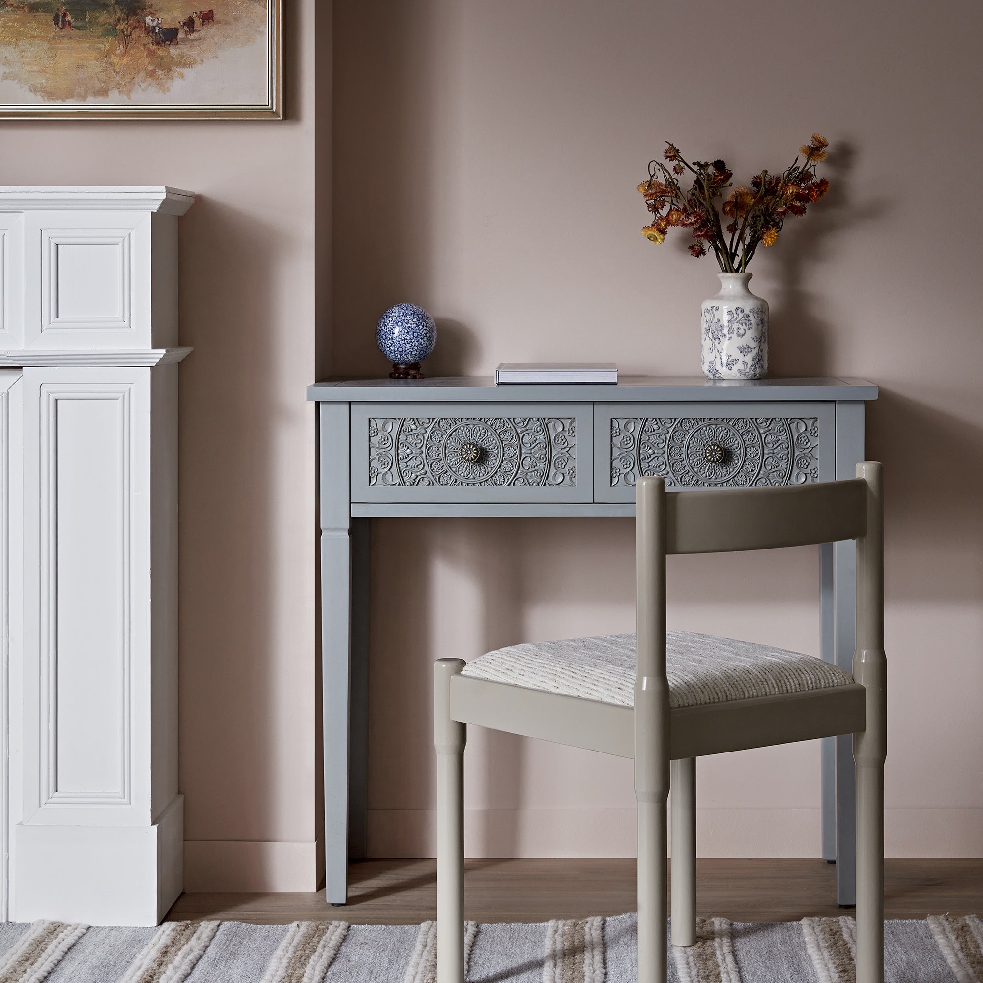 Chantilly Mid Grey Carved Console/ Dressing Table