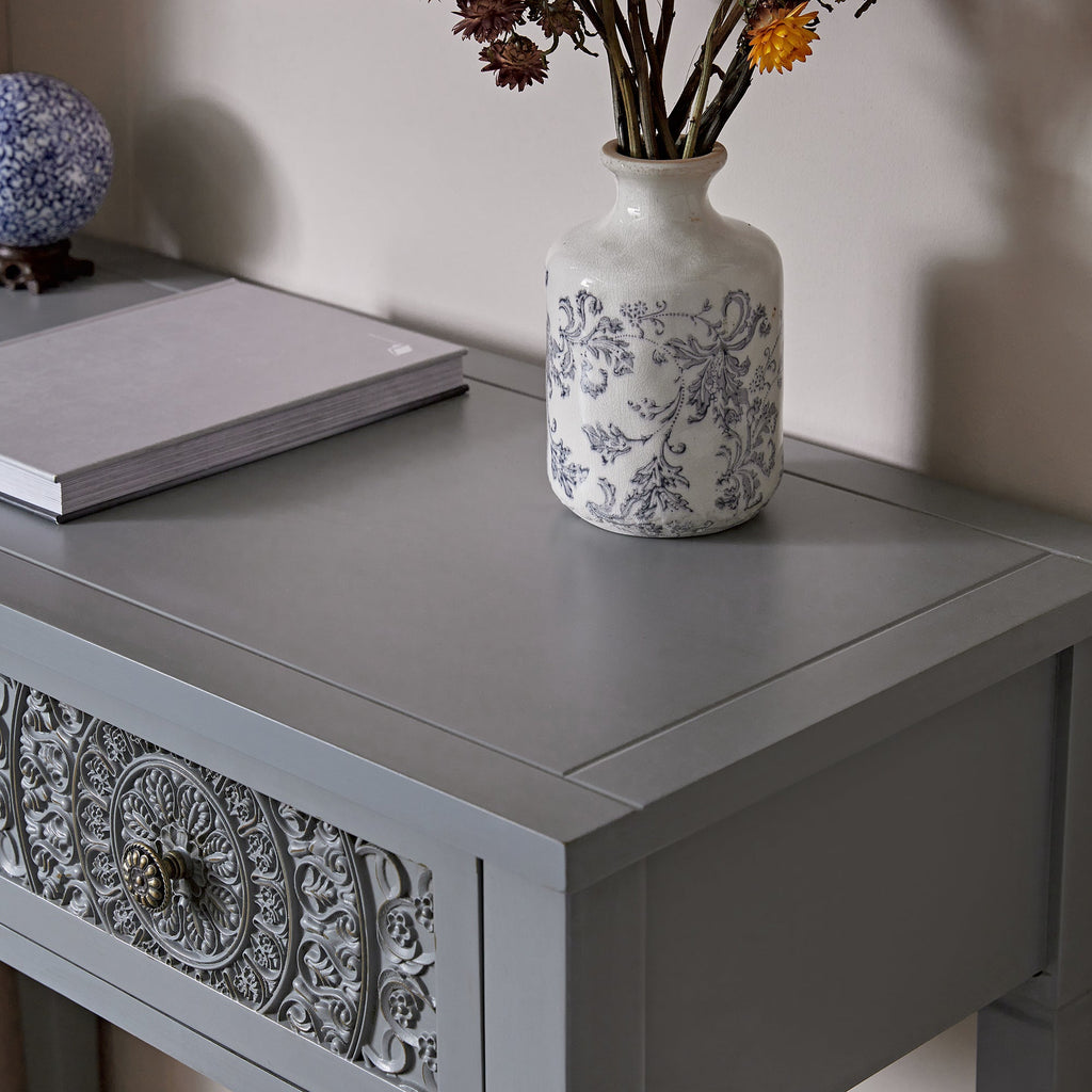 Chantilly Mid Grey Carved Console/ Dressing Table