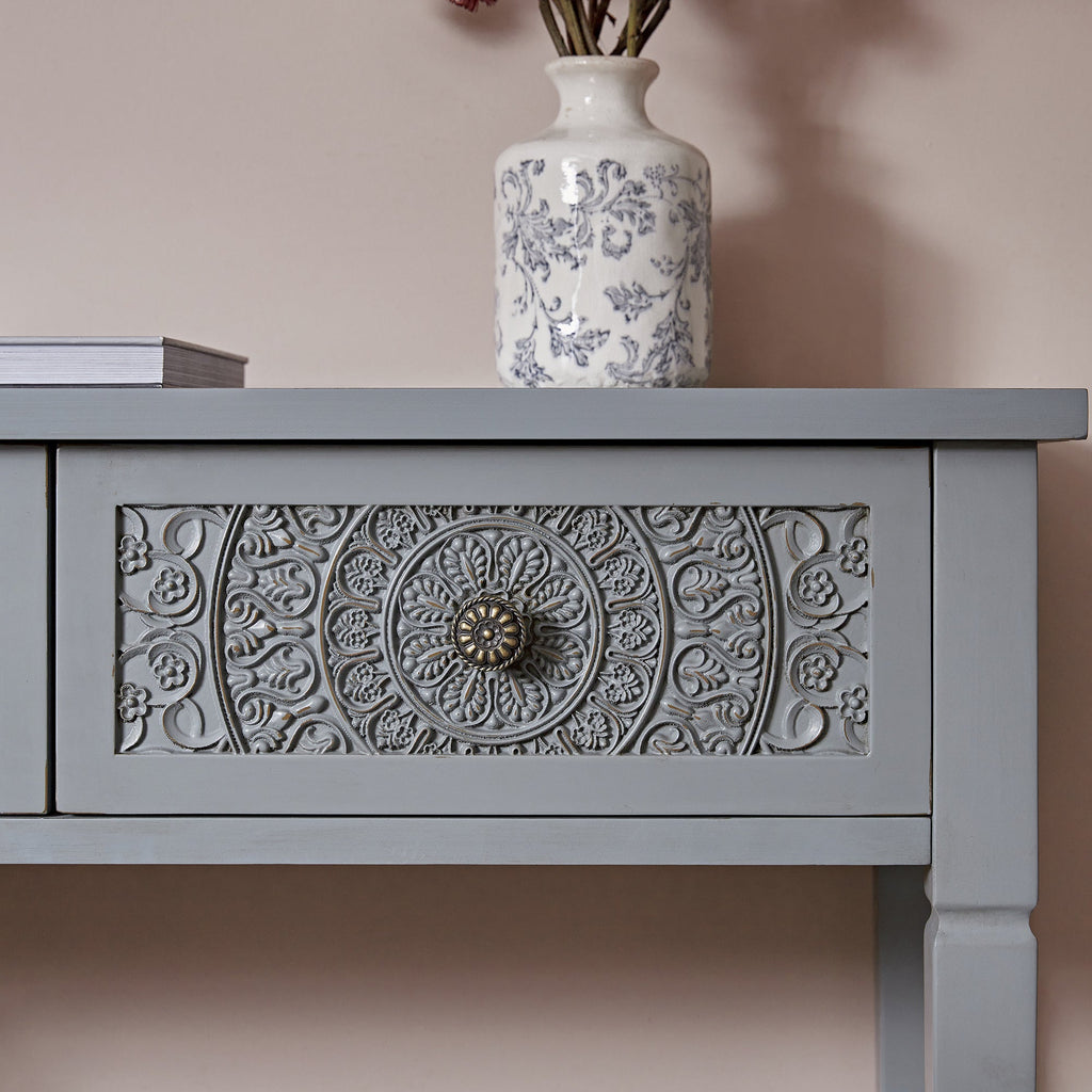 Chantilly Mid Grey Carved Console/ Dressing Table