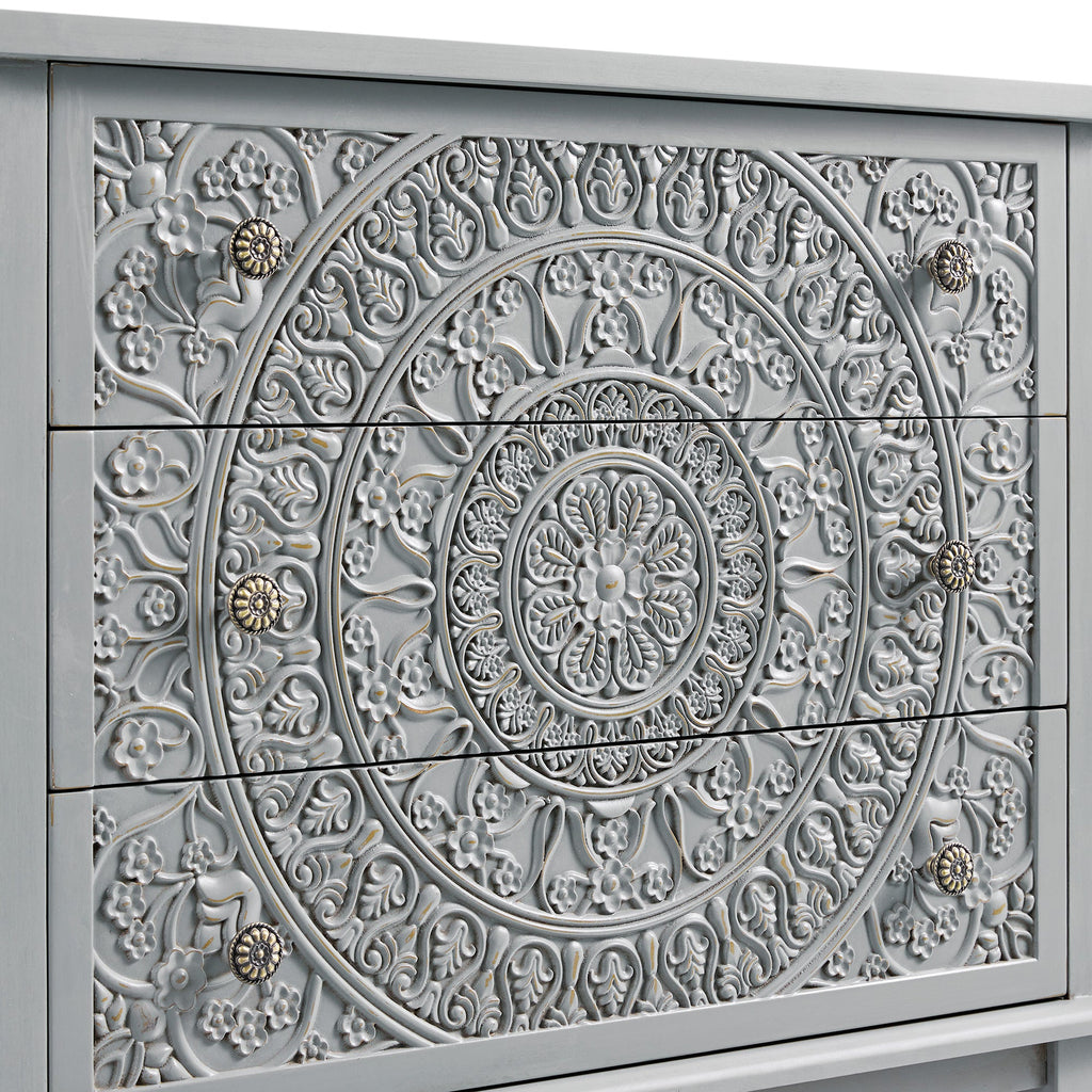 Chantilly Mid Grey Carved 3 Drawer Chest