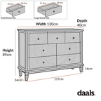 Chantilly Mid Grey Carved 3 over 4 Drawer Chest